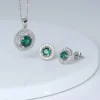 Silver Forest Green Shining Halo Pendant Set