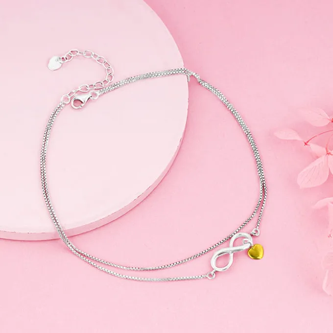 Silver Forever Heart Layered Anklet