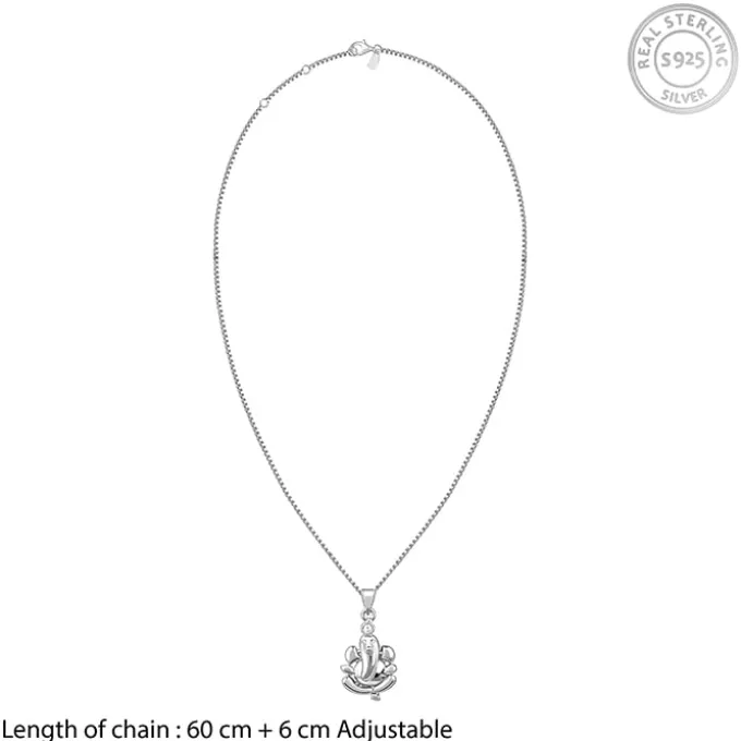 Silver Ganapathi Pendant with Link Chain For Him
