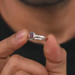 Silver Garnet Squircle Ring For Him
