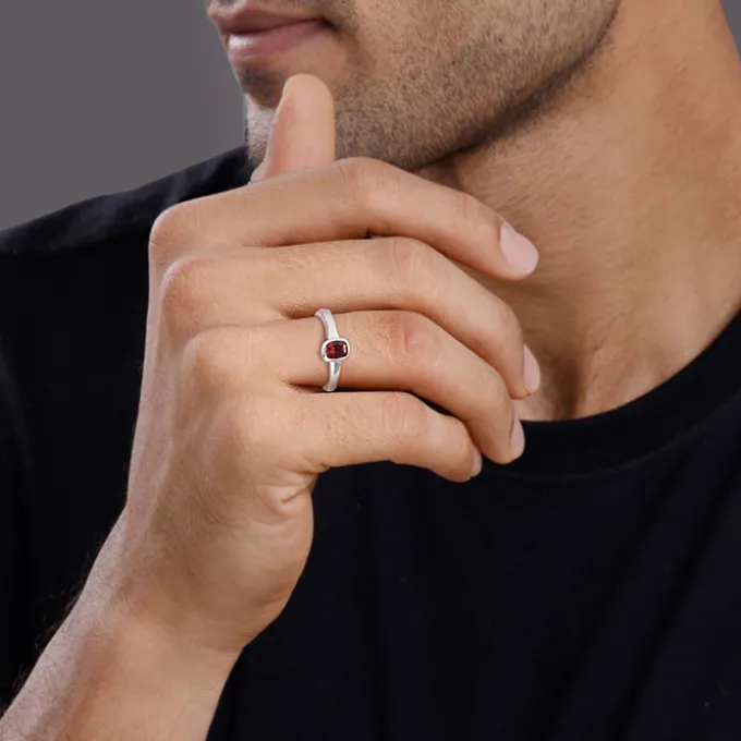 Silver Garnet Squircle Ring For Him