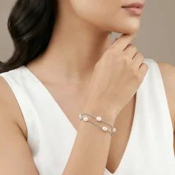 Silver Gene Pearl Layered Bracelet