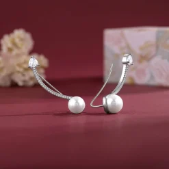 Silver Gina Pearl Climber Earrings