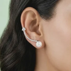 Silver Gina Pearl Climber Earrings
