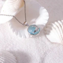 Silver Gleaming Blue Fish Tail Pendant with Link Chain