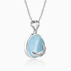 Silver Gleaming Blue Fish Tail Pendant with Link Chain