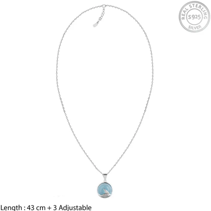 Silver Gleaming Blue Fish Tail Pendant with Link Chain