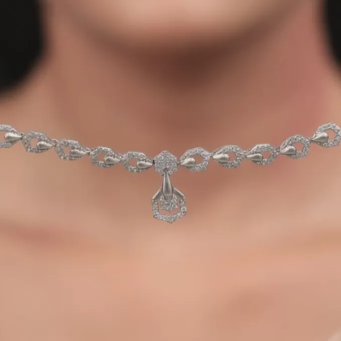 Silver Glittering Hexagon Necklace