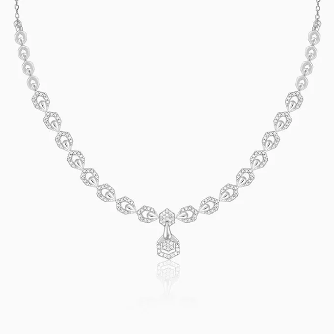 Silver Glittering Hexagon Necklace