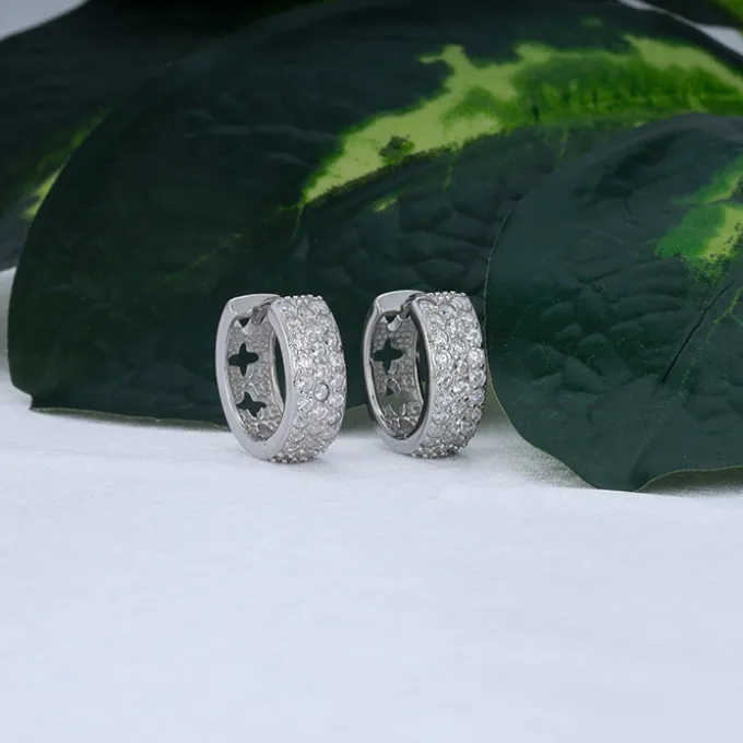 Silver Glittering Huggies Earrings