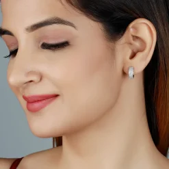 Silver Glittering Huggies Earrings