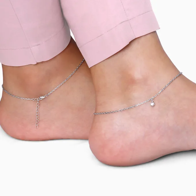 Silver Glow Linked Chain Anklet