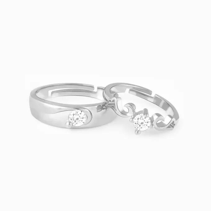 Silver Glowing in Love Couple Rings