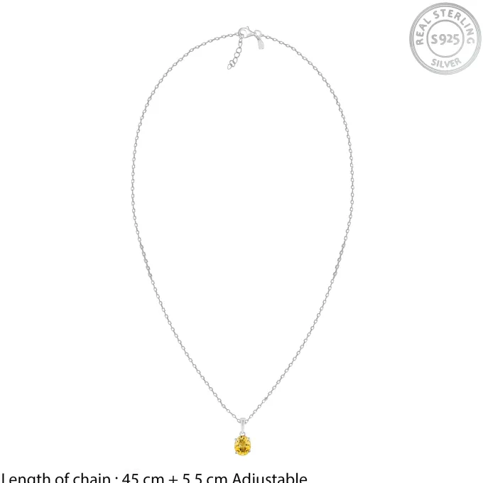 Silver Grace Citrine Pendant With Link Chain