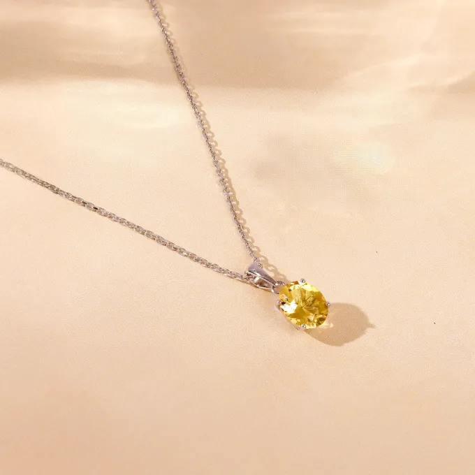 Silver Grace Citrine Pendant With Link Chain
