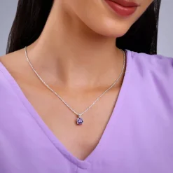 Silver Gracious Purple Pendant with Link Chain