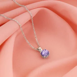 Silver Gracious Purple Pendant with Link Chain
