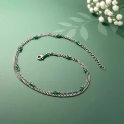 Silver Green Glimmer Anklet