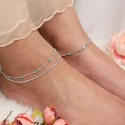 Silver Green Glimmer Anklet