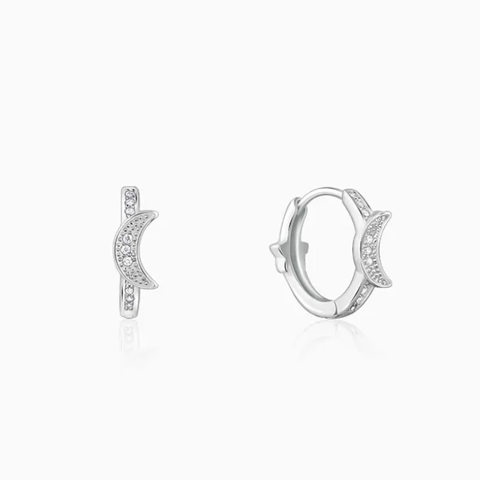 Silver Half Moon Hoop Earrings