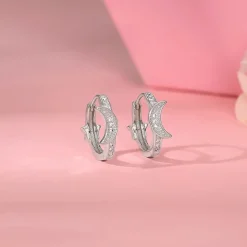 Silver Half Moon Hoop Earrings