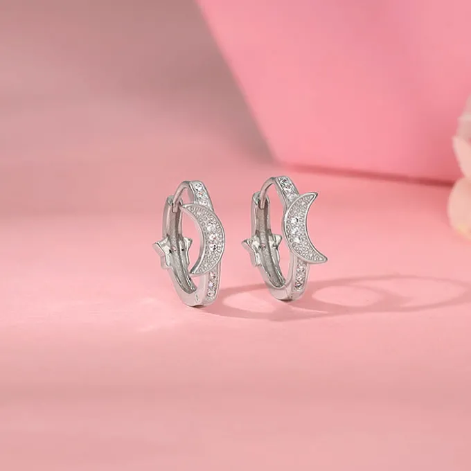 Silver Half Moon Hoop Earrings