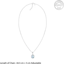 Silver Halo Blue Topaz Pendant With Link Chain