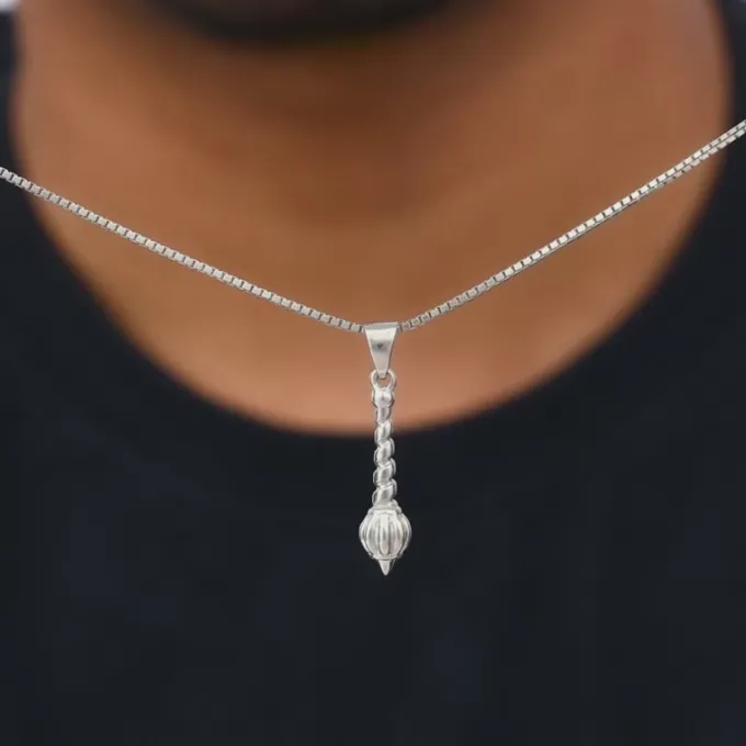 Silver Hanuman Gada Pendant with Box Chain For Him