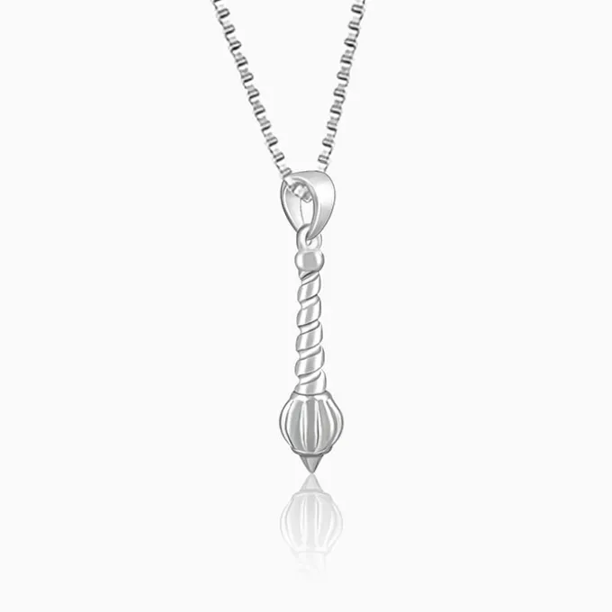Silver Hanuman Gada Pendant with Box Chain For Him