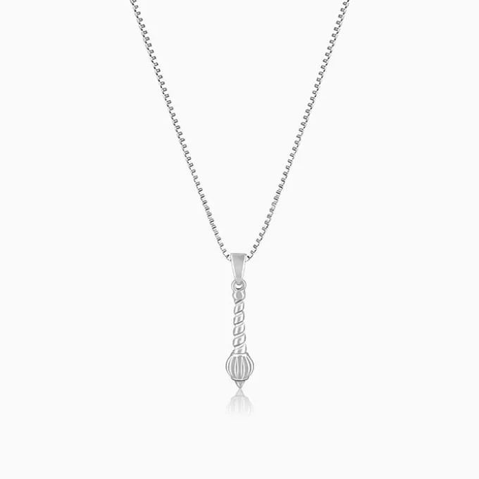 Silver Hanuman Gada Pendant with Box Chain For Him