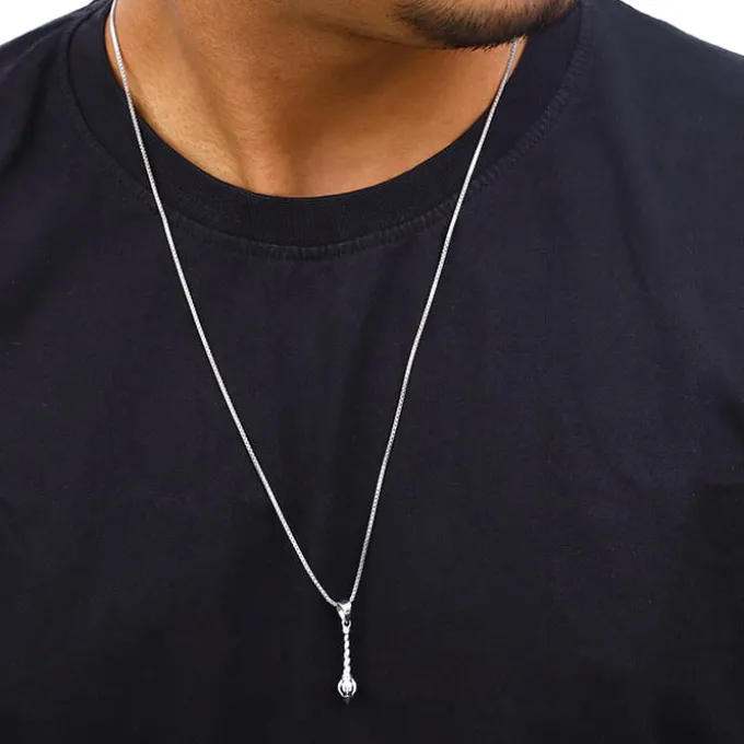 Silver Hanuman Gada Pendant with Box Chain For Him