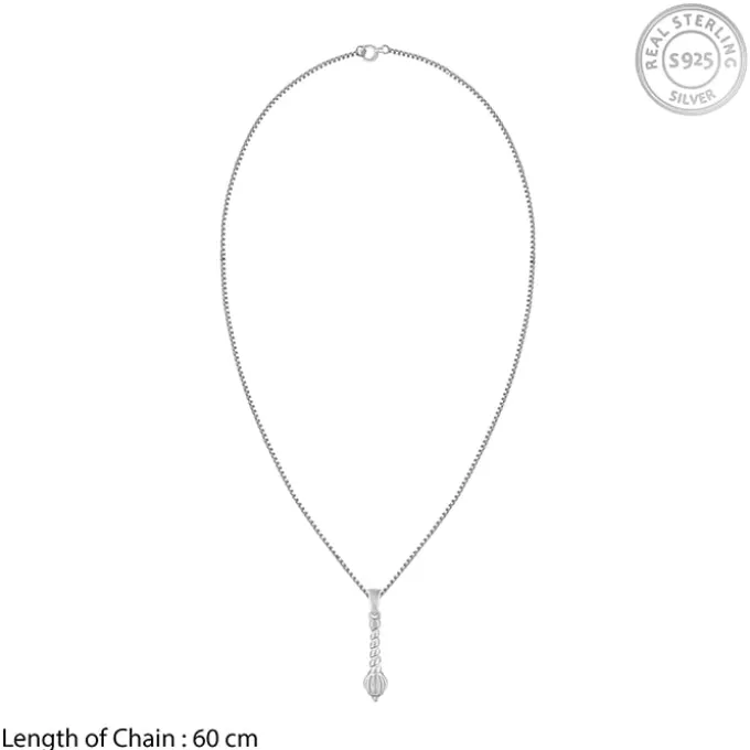 Silver Hanuman Gada Pendant with Box Chain For Him