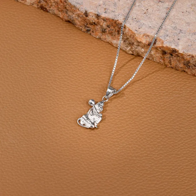 Silver Hanuman Pendant With Box Chain For Him