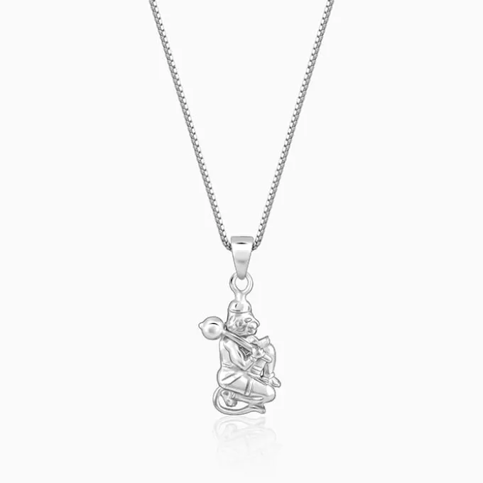 Silver Hanuman Pendant With Box Chain For Him