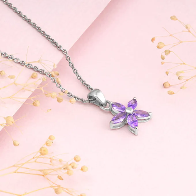 Silver Healing Flower Pendant With Link Chain