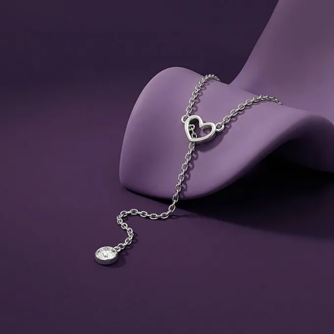 Silver Heart Drip Lariat Necklace