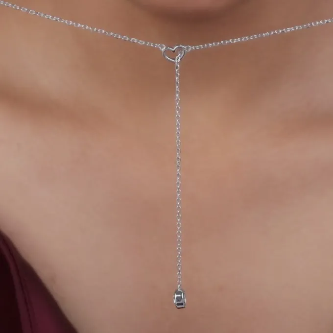 Silver Heart Drip Lariat Necklace