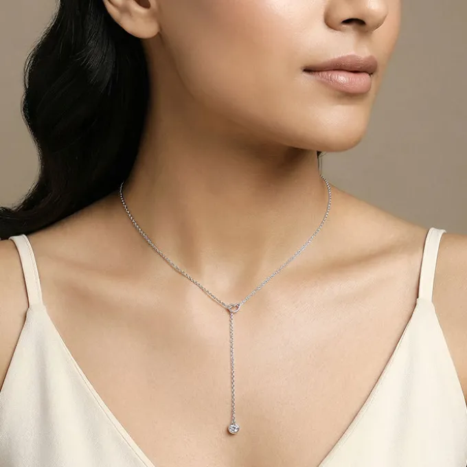 Silver Heart Drip Lariat Necklace