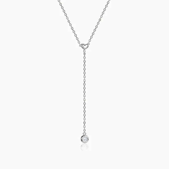 Silver Heart Drip Lariat Necklace