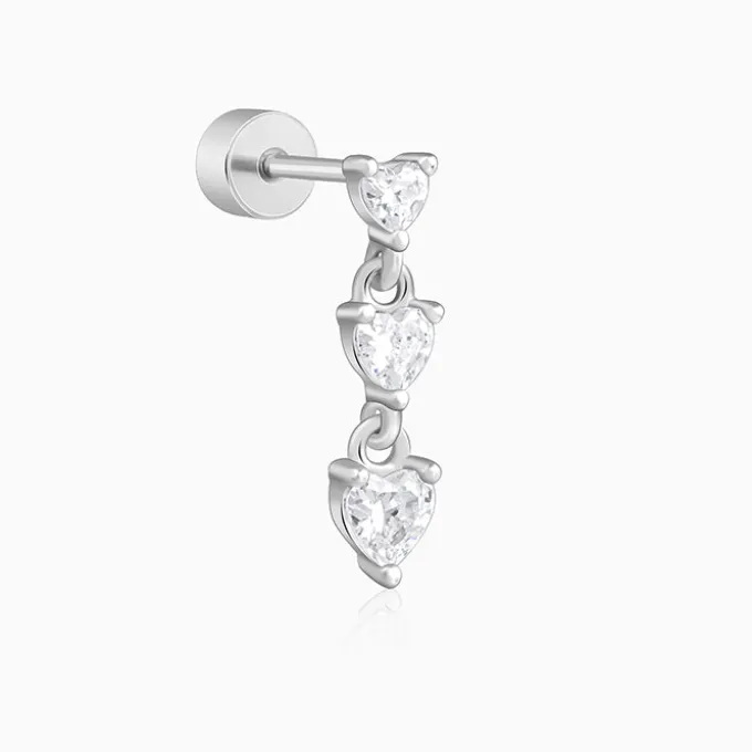 Silver Heart Drop Ear Piercings