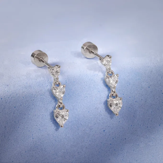 Silver Heart Drop Ear Piercings