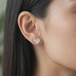 Silver Heart Glow Stud Earrings