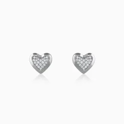 Silver Heart Glow Stud Earrings
