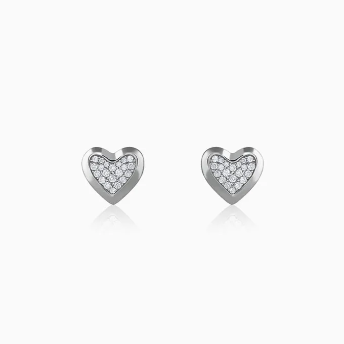 Silver Heart Glow Stud Earrings