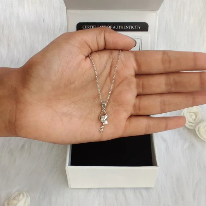 Silver Heart Lock Pendant with Link Chain
