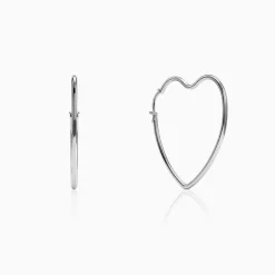 Silver Heart Loop Hoop Earrings