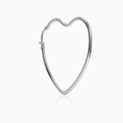 Silver Heart Loop Hoop Earrings