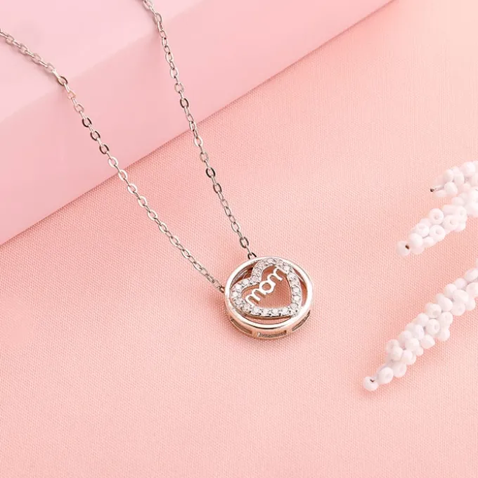 Silver Heart MOM Necklace