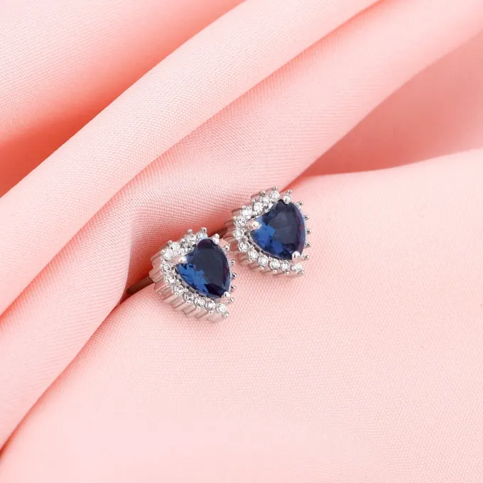 Silver Heart Of The Ocean Studs
