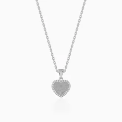 Silver Heart Ray Pendant With Link Chain
